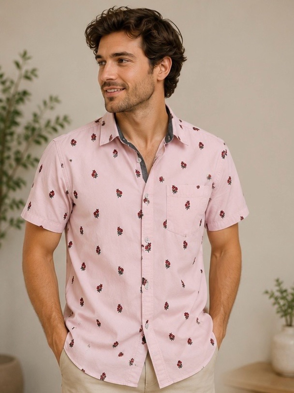 Free Planet Pink Short Sleeve Floral Button-Down Shirt